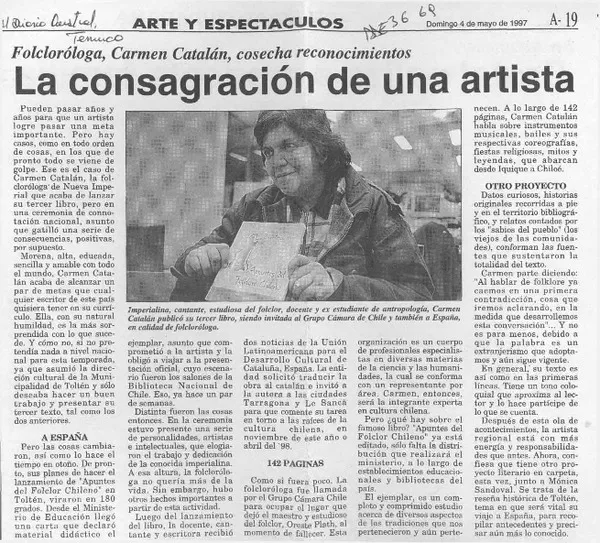 La Consagración de una artista  [artículo].
