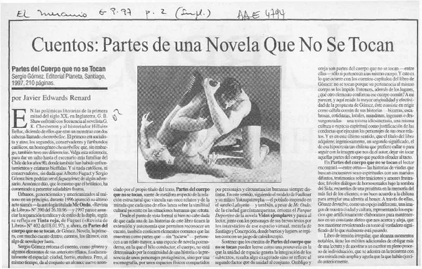 Cuentos, partes de una novela que no se tocan  [artículo] Javier Edwards Renard.