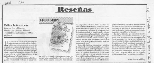 Delitos informáticos  [artículo] Mario Tomás Schilling.