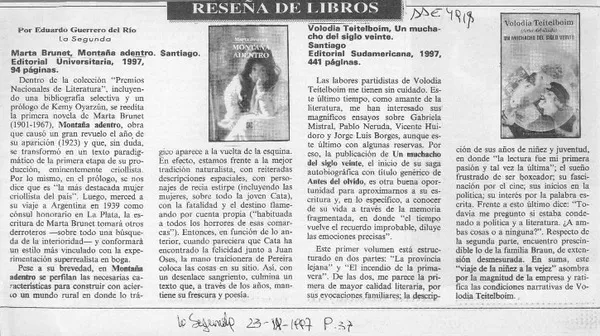 Reseña de libros  [artículo] Eduardo Guerrero del Río.
