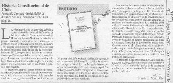 Historia constitucional de Chile  [artículo] Tomás P. Mac Hale.