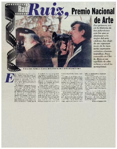 Raúl Ruiz, Premio Nacional de Arte  [artículo] René Naranajo S.