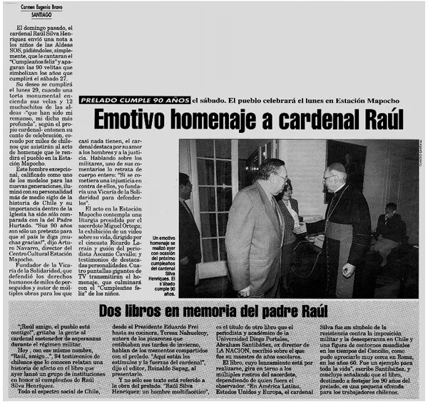 Emotivo homenaje a cardenal Raúl  [artículo] Carmen Eugenia Bravo.