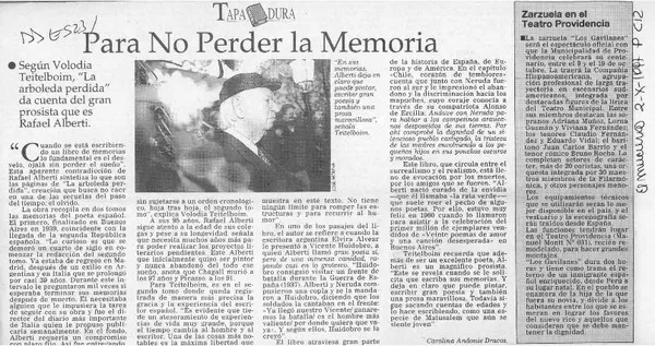 Para no perder la memoria  [artículo] Carolina Andonie Dracos.