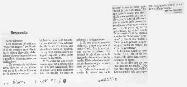 Respuesta  [artículo] Miguel Arteche.