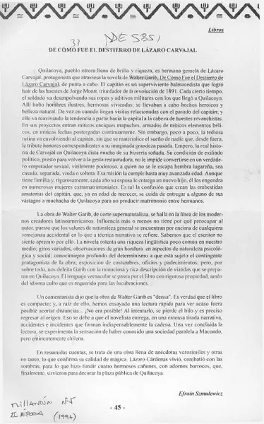 De cómo fue el destierro de Lázaro Carvajal  [artículo] Efraín Szmulewicz.