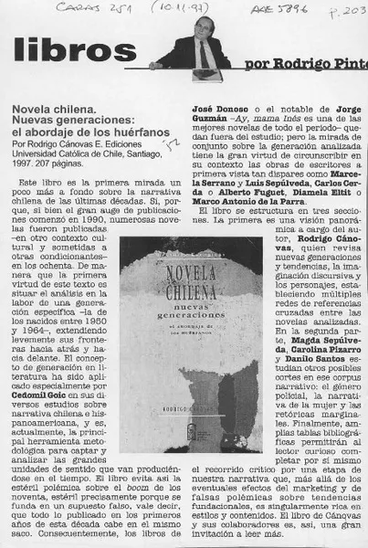Novela chilena. Nuevas generaciones  [artículo] Rodrigo Pinto.