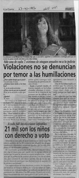 Violaciones no se denuncian por temor a las humillaciones.  [artículo]