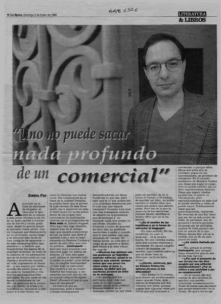 "Uno no puede sacar nada profundo de un comercial"  [artículo] Ximena Poo.