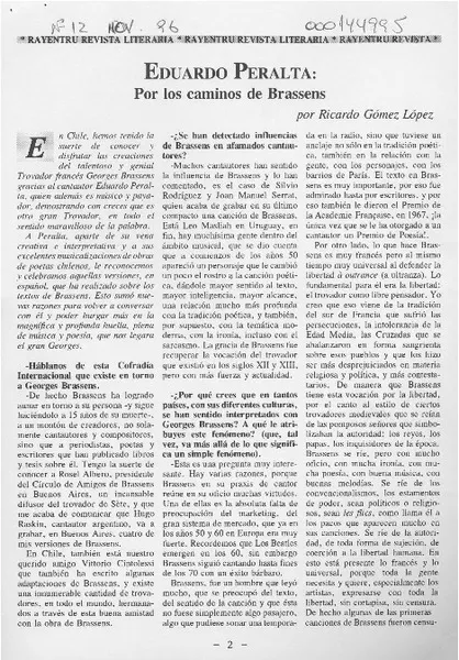 Eduardo Peralta, por los caminos de Brassens  [artículo] Ricardo Gómez López.