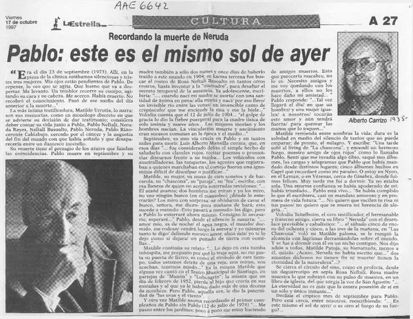 Pablo, este es el mismo sol de ayer  [artículo] Alberto Carrizo.