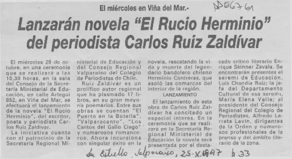 Lanzarán novela "El rucio Herminio"  [artículo].