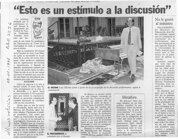 "Esto es un estímulo a la discusión"  [artículo].