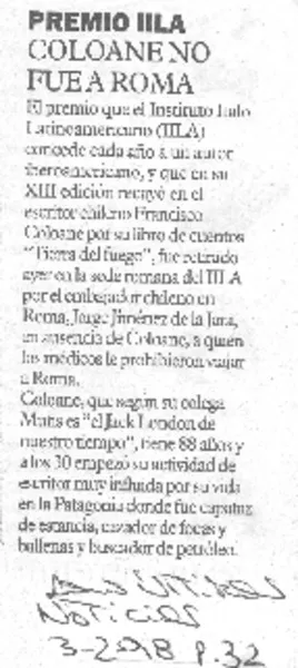 Coloane no fue a Roma  [artículo].