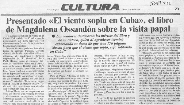 Presentado "El viento sopla en Cuba", el libro de Magdalena Ossandón sobre visita papal  [artículo].