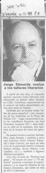 Jorge Edwards vuelve a los talleres literarios  [artículo].