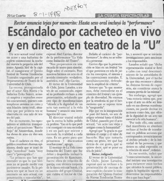 Escándalo por cacheteo en vivo y en directo en teatro de la "U".  [artículo]