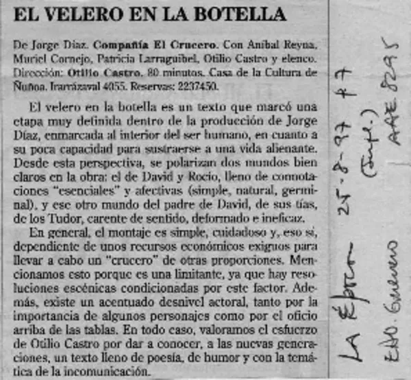 El velero en la botella  [artículo] Eduardo Guerrero.