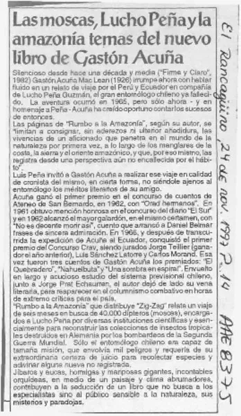 Las Moscas, Lucho Peña y la Amazonía temas del nuevo libro de Gastón Acuña  [artículo]