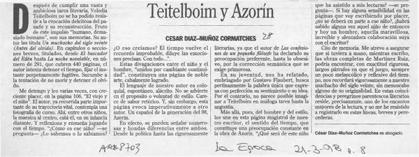 Teitelboim y Azorín  [artículo] César Díaz-Muñoz Cormatches.