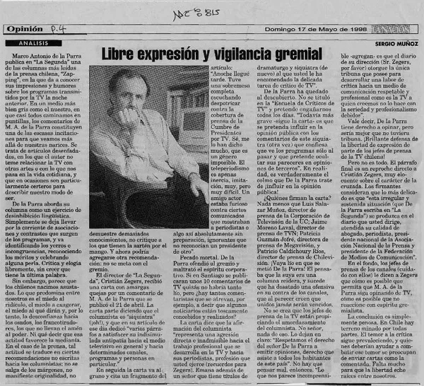 Libre expresión y vigilancia gremial  [artículo] Sergio Muñoz.