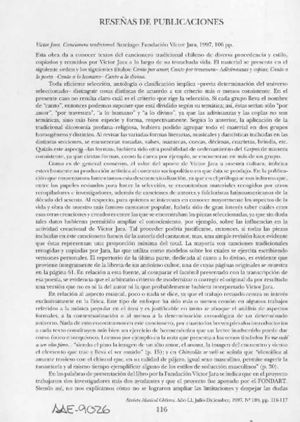 Víctor Jara, "Cancionero tradicional"  [artículo] Víctor Rondón.