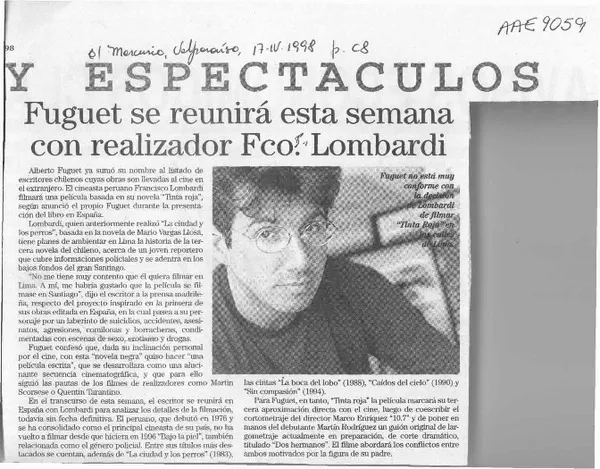 Fuguet se reunirá esta semana con realizador Fco. Lomabrdi  [artículo].