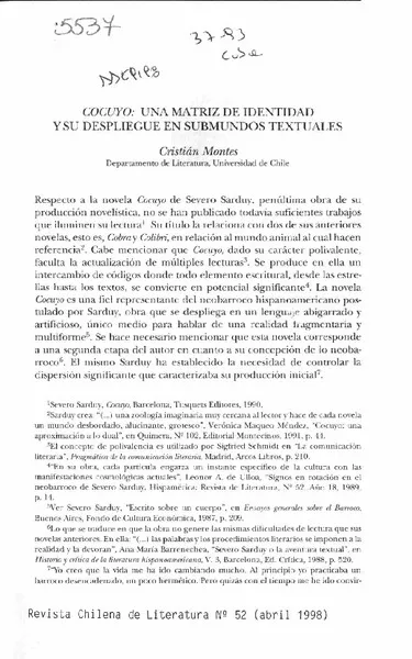 Cocuyo, una matriz de identidad y su despliegue en submundos textuales  [artículo] Cristián Montes.