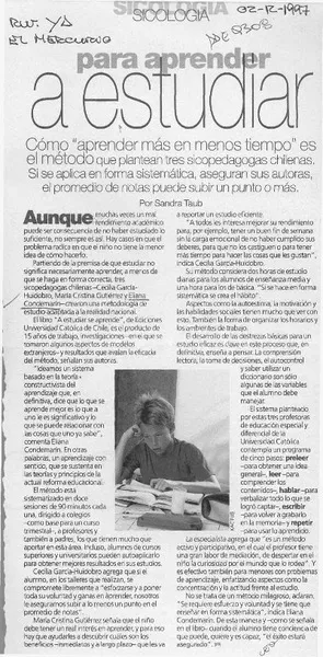 Para aprender a estudiar  [artículo] Sandra Taub.