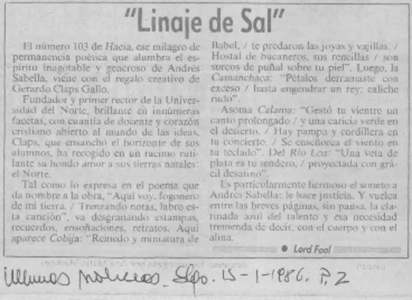 "Linaje de sal"  [artículo] Lord Fool.