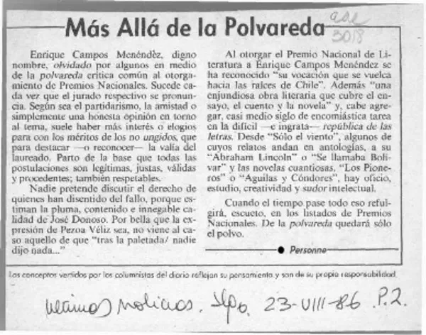 Más allá de la polvareda  [artículo].