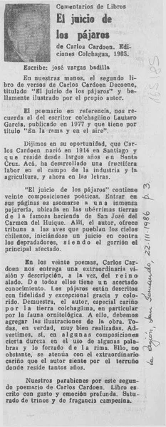 El juicio de los pájaros  [artículo] José Vargas Badilla.