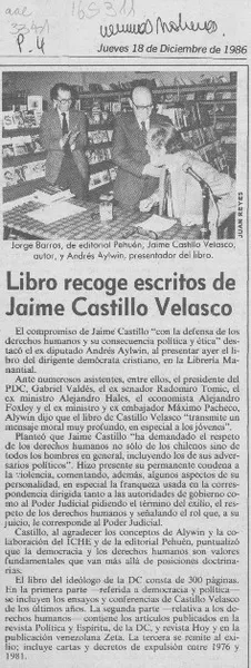 Libro recoge escritos de Jaime Castillo Velasco  [artículo].