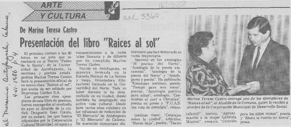 Presentación del libro "Raíces al sol"  [artículo].