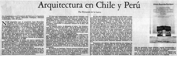Arquitectura en Chile y Perú  [artículo] Fernando de la Lastra.