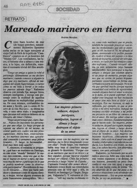 Mareado marinero en tierra  [artículo] Andrés Morales.
