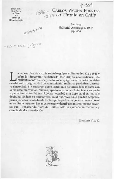 Carlos Vicuña Fuentes, "La tiranía en Chile"  [artículo] Gonzalo Vial C.