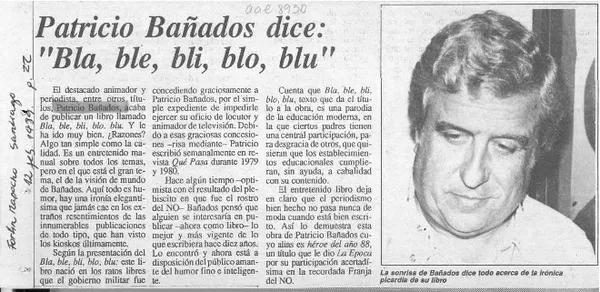 Patricio Bañados dice, "Bla, ble, bli, blo, blu"  [artículo].