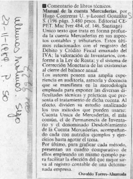 Comentario de libros técnicos  [artículo] Osvaldo Torres-Ahumada.
