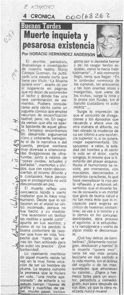 Muerte inquieta y pesarosa existencia  [artículo] Horacio Hernández Anderson.