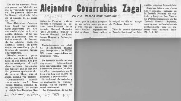 Alejandro Covarrubias Zagal  [artículo] Carlos René Ibacache.