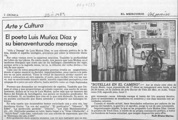 El poeta Luis Muñoz Díaz y su bienaventurado mensaje  [artículo] Ruth Eliana Merino.