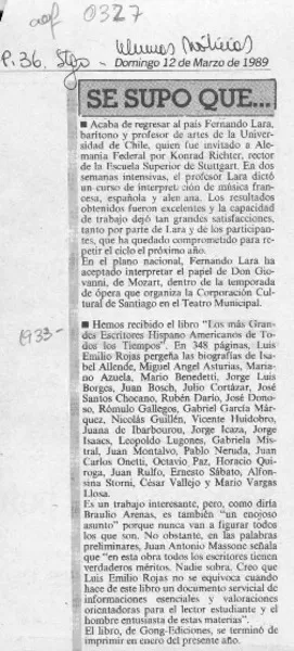 Se supo que --  [artículo].