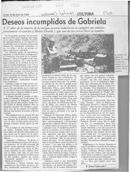 Deseos incumplidos de Gabriela  [artículo] Samuel Valenzuela Y.