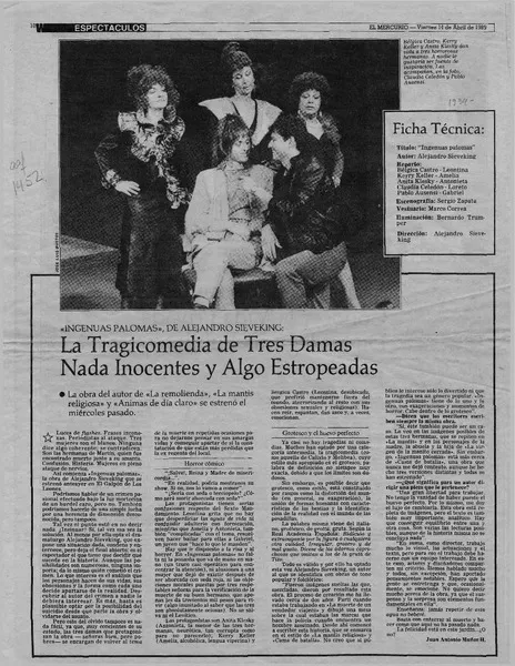 La tragicomedia de tres damas nada inocentes y algo estropeadas  [artículo] Juan Antonio Muñoz H.