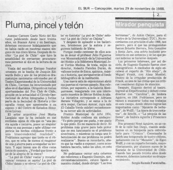 Pluma, pincel y telón  [artículo] Sergio Ramón Fuentealba.