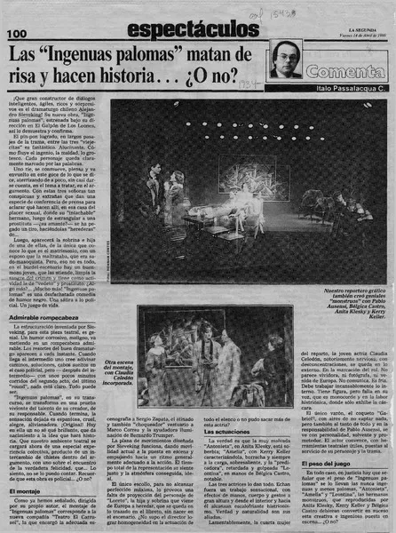 Las "Ingenuas palomas" matan de risa y hacen historia -- O no?  [artículo] Italo Passalacqua C.