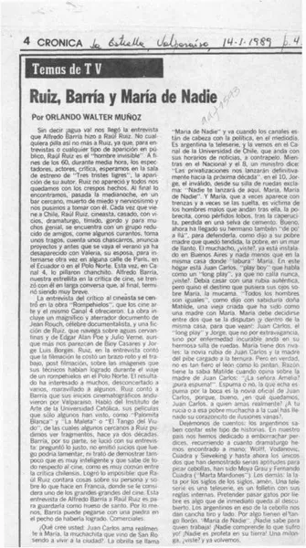 Ruiz, Barría y María de Nadie  [artículo] Orlando Walter Muñoz.