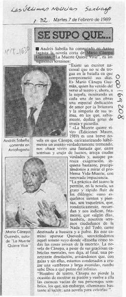 Se supo que --  [artículo].