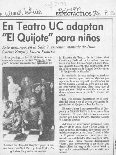En teatro UC adaptan "El Quijote" para niños  [artículo].
